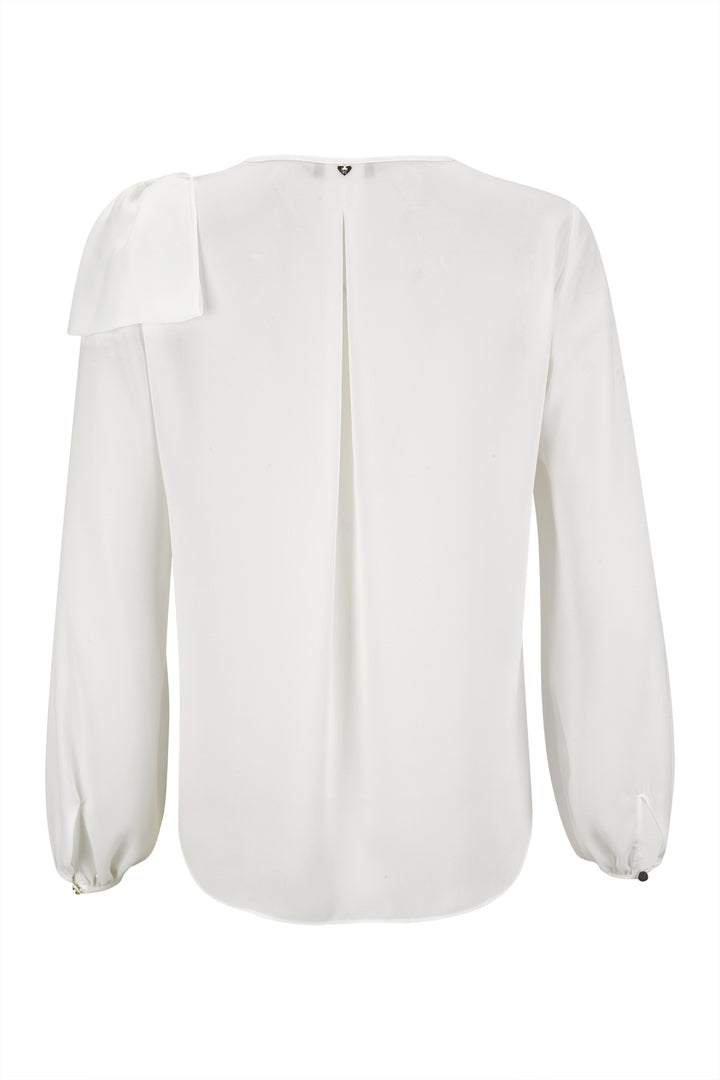 BLUSA BRANCA COM LAÇO E FOLHOS SILVINA CAMPOS