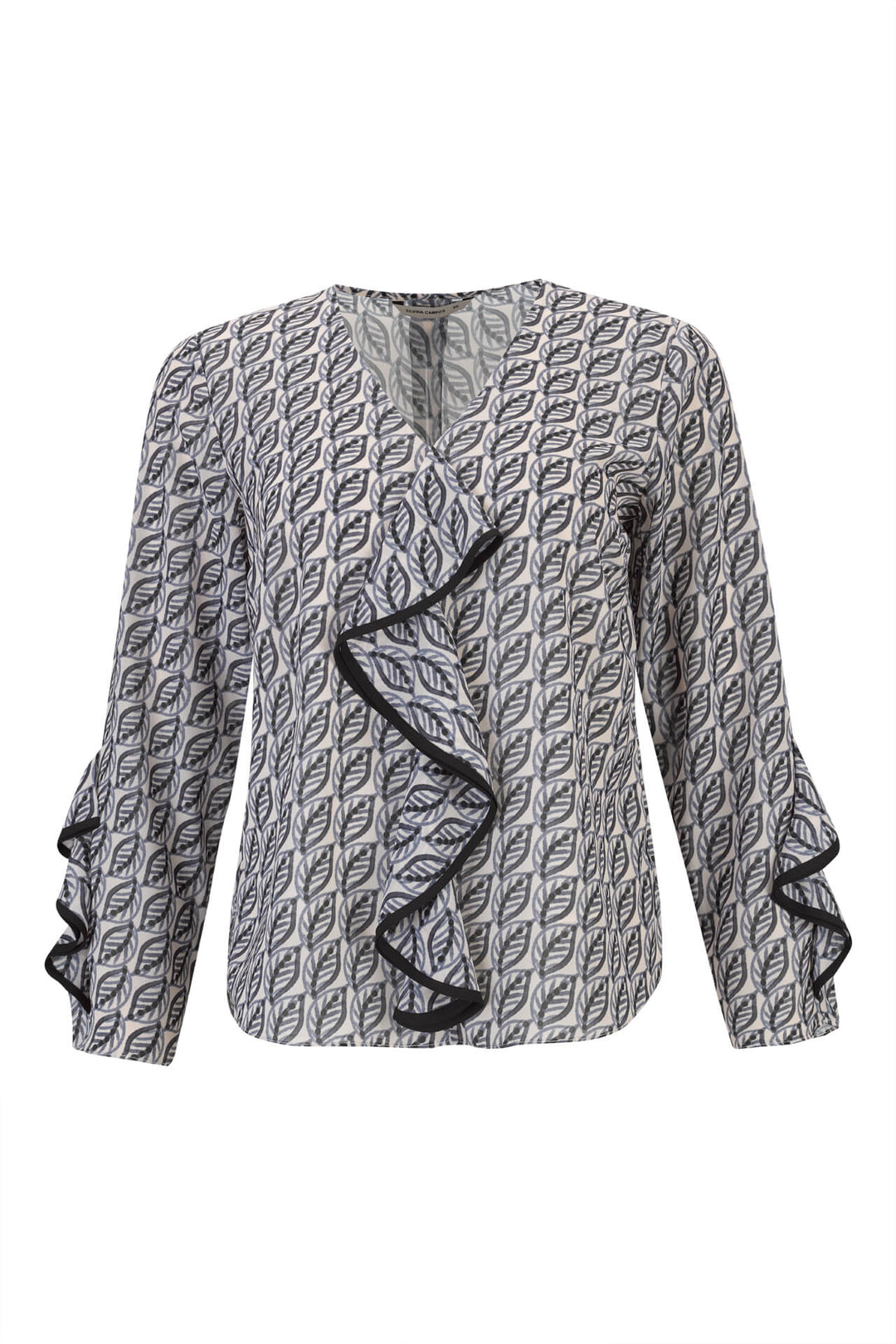 BLUSA ESTAMPADA FOLHAS COM DETALHE DE FOLHO SILVINA CAMPOS