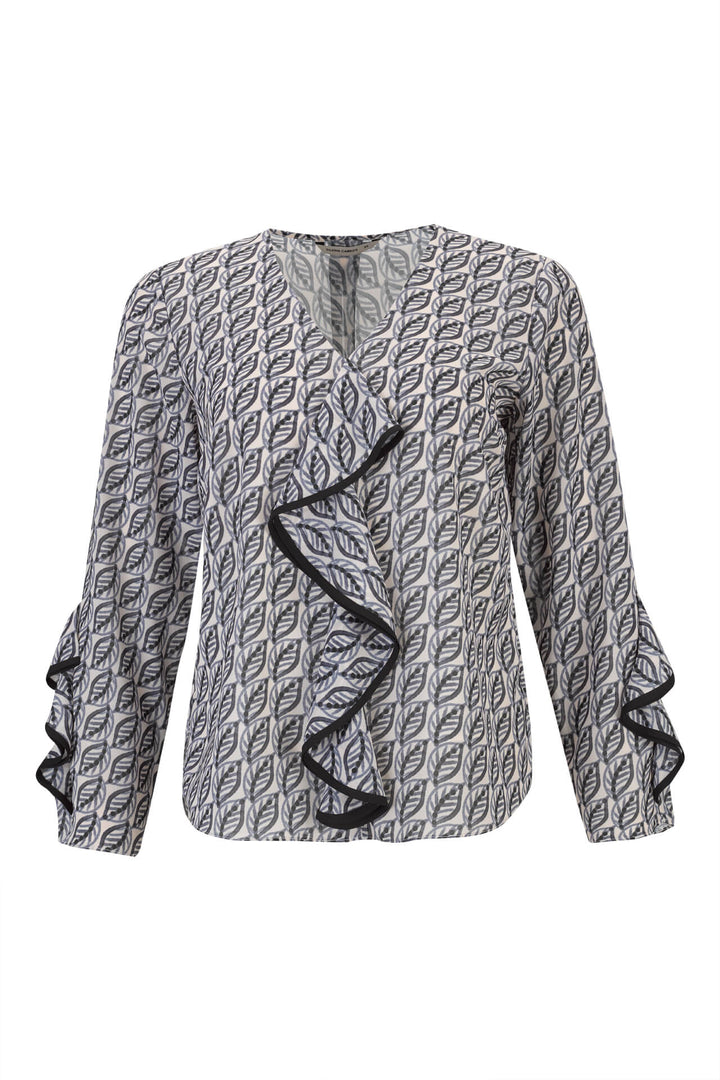BLUSA ESTAMPADA FOLHAS COM DETALHE DE FOLHO SILVINA CAMPOS