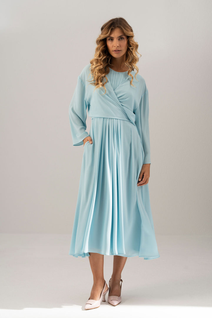 BOLERO FLUIDO EM CHIFFON AZUL FERRACHE