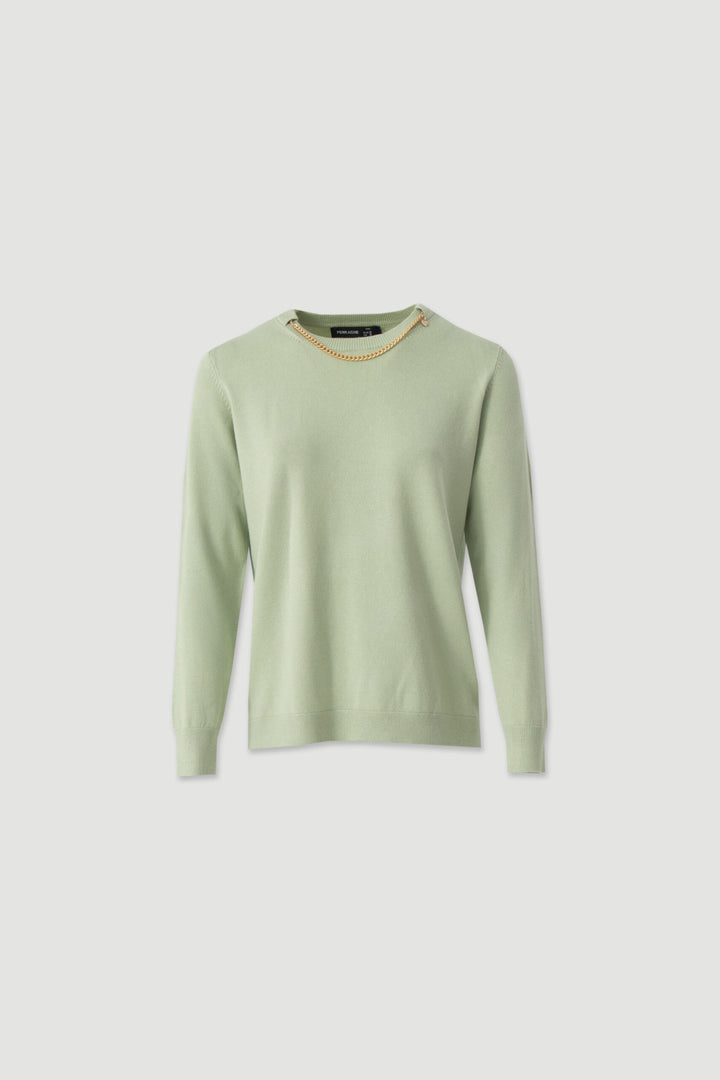 CAMISOLA DE MALHA VERDE COM CORRENTE DOURADA FERRACHE