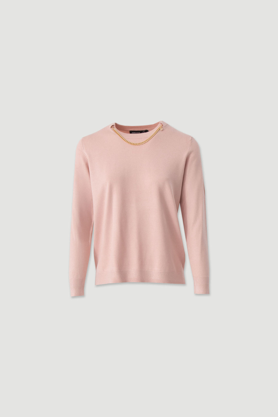 CAMISOLA DE MALHA ROSA COM CORRENTE DOURADA FERRACHE