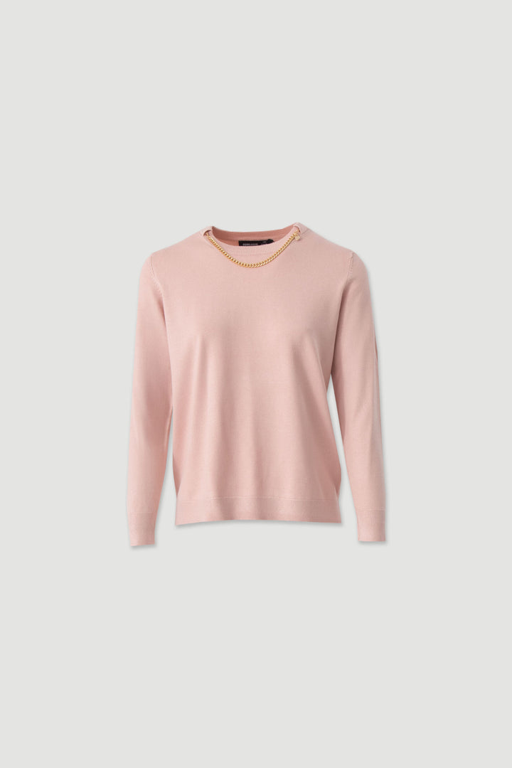 CAMISOLA DE MALHA ROSA COM CORRENTE DOURADA FERRACHE