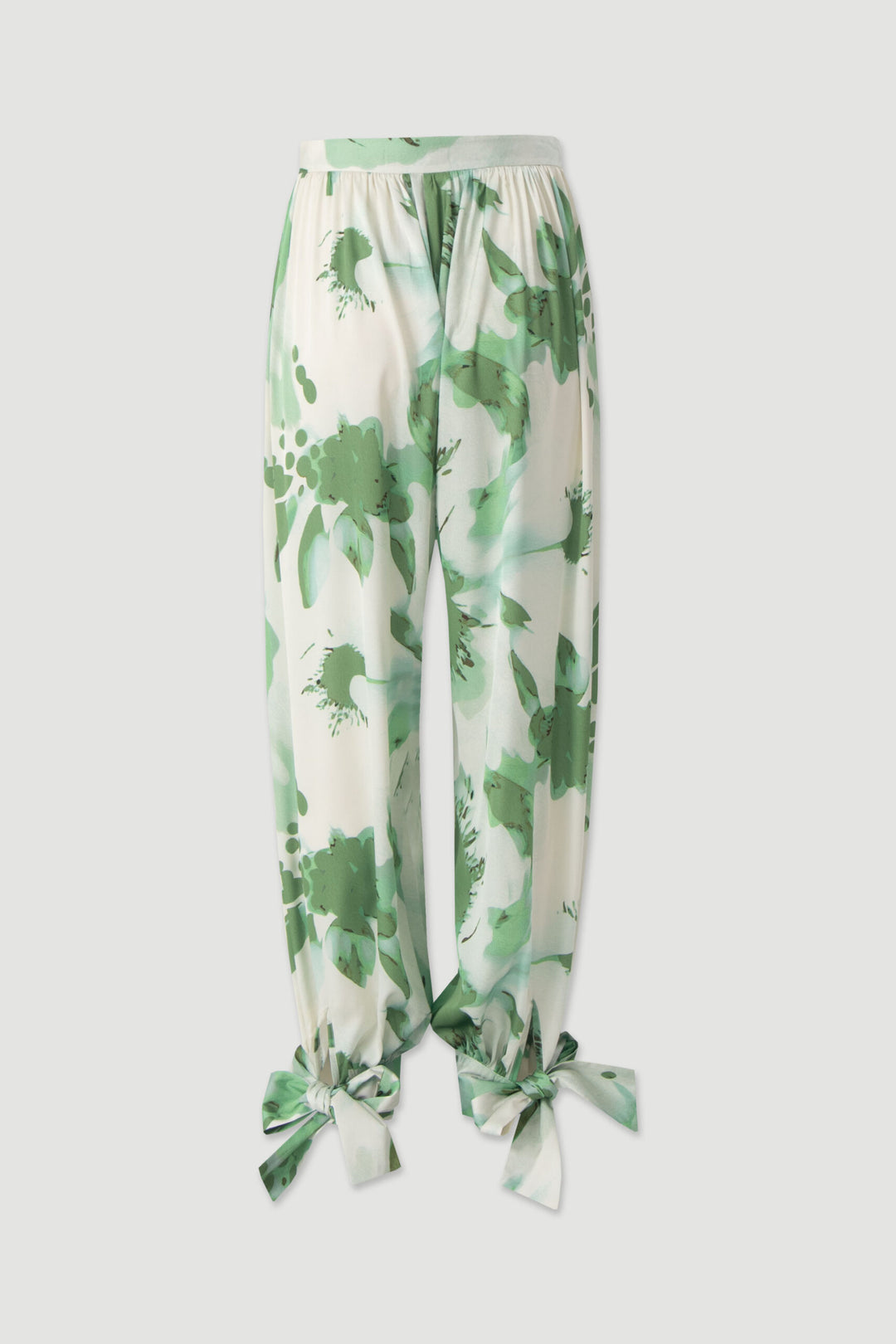 CALÇA VERDE ESTAMPADA FLUIDA COM DETALHE DE ATAR FERRACHE