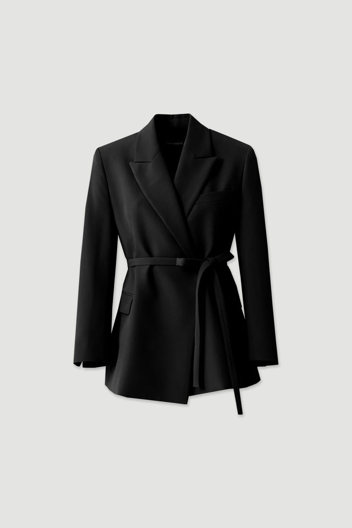 BLAZER PRETO CLÁSSICO COM CINTO FERRACHE