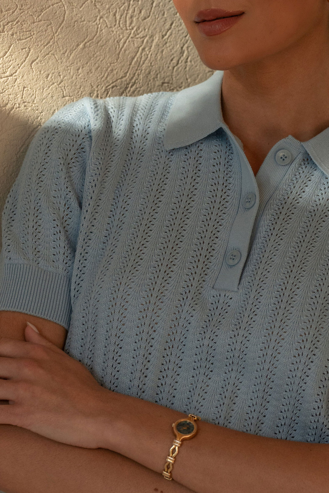 POLO DE MALHA AZUL TEXTURADO FERRACHE