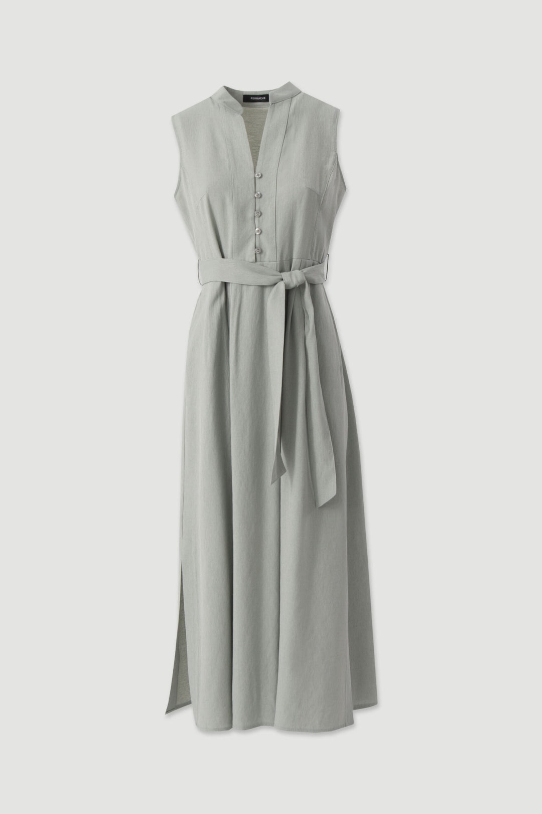 VESTIDO MIDI FLUIDO VERDE CHAMPANHE COM CINTO FERRACHE