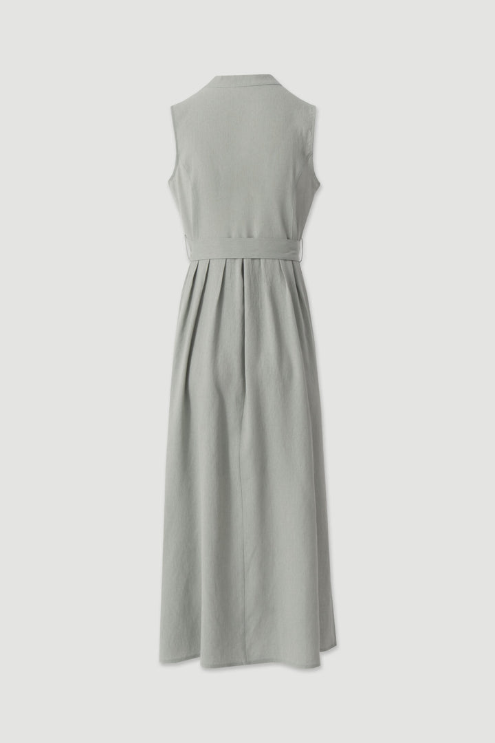 VESTIDO MIDI FLUIDO VERDE CHAMPANHE COM CINTO FERRACHE