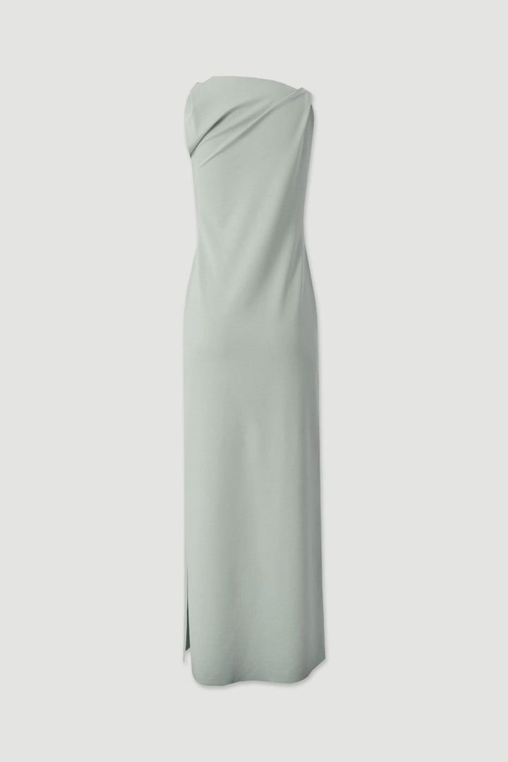 VESTIDO VERDE COMPRIDO COM DRAPEADO E LAÇO NO OMBRO FERRACHE