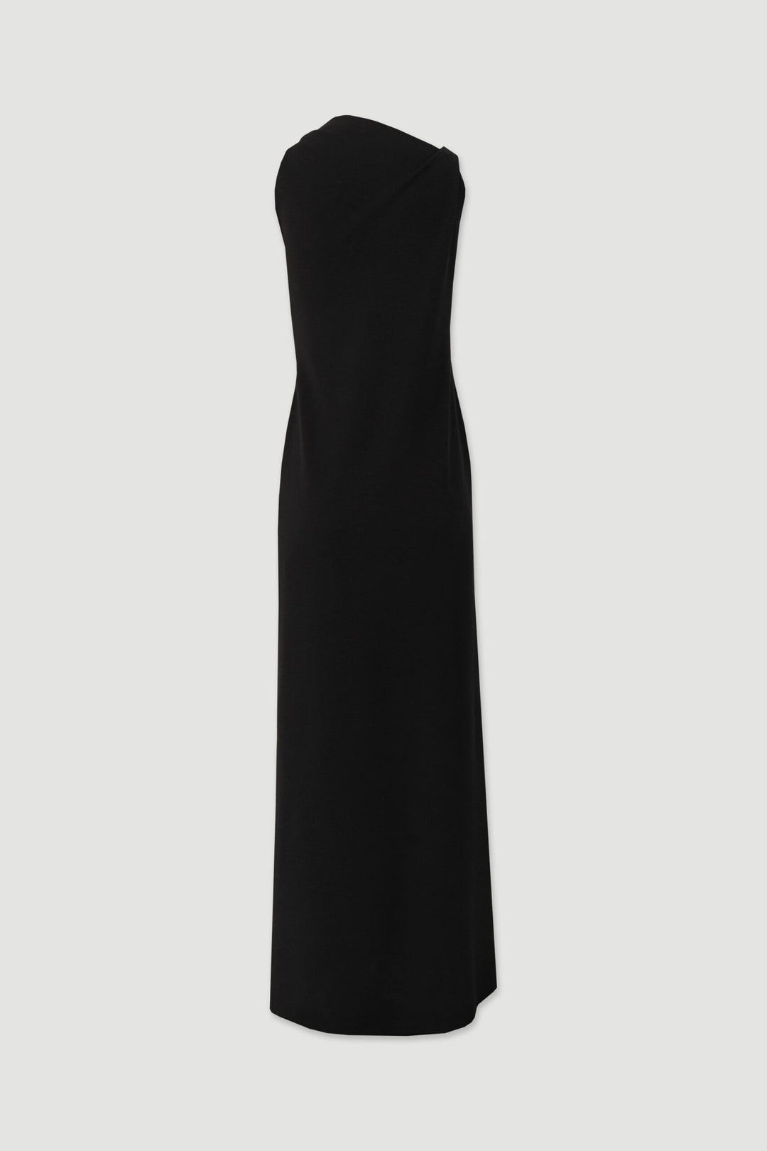 VESTIDO PRETO COMPRIDO COM DRAPEADO E LAÇO NO OMBRO FERRACHE