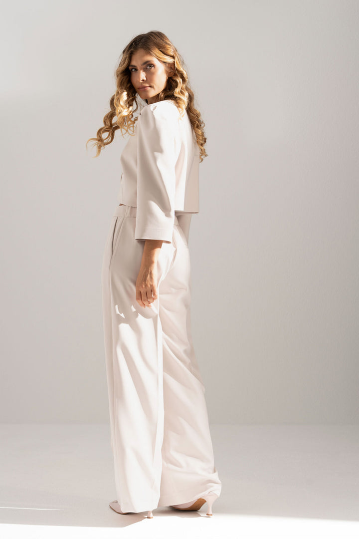 CALÇA CLÁSSICA BEGE WIDE LEG FERRACHE