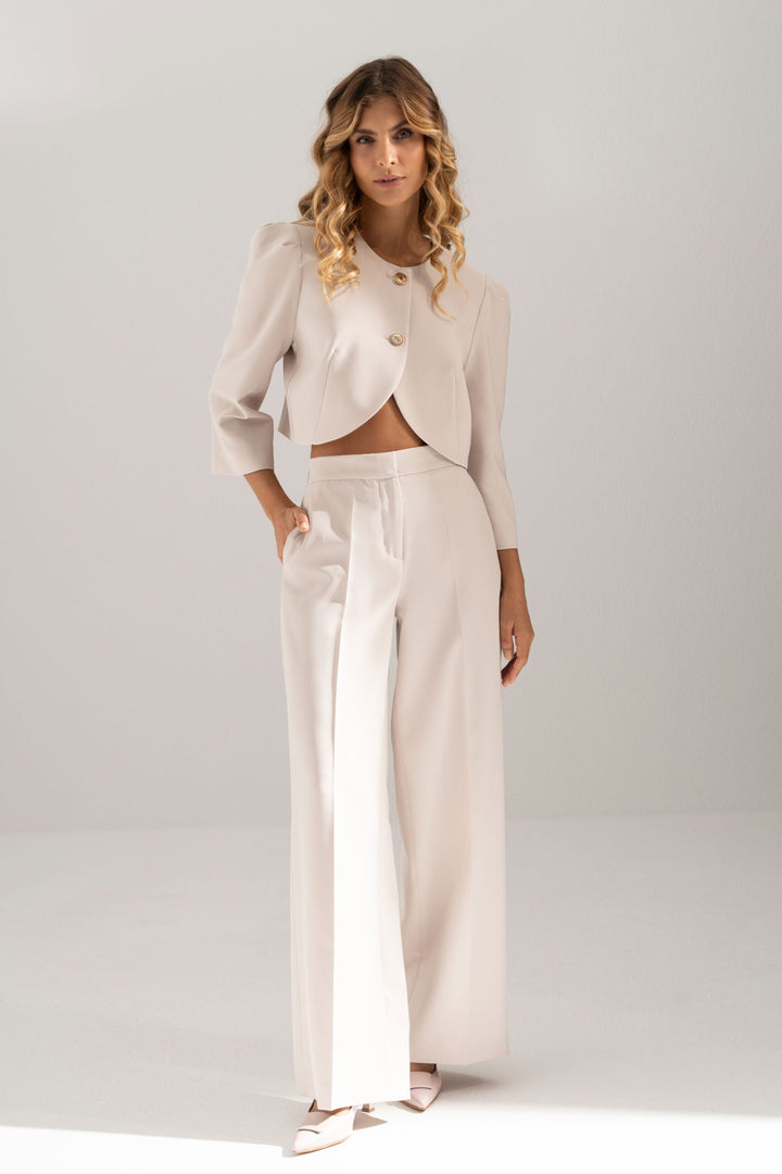 CALÇA CLÁSSICA BEGE WIDE LEG FERRACHE