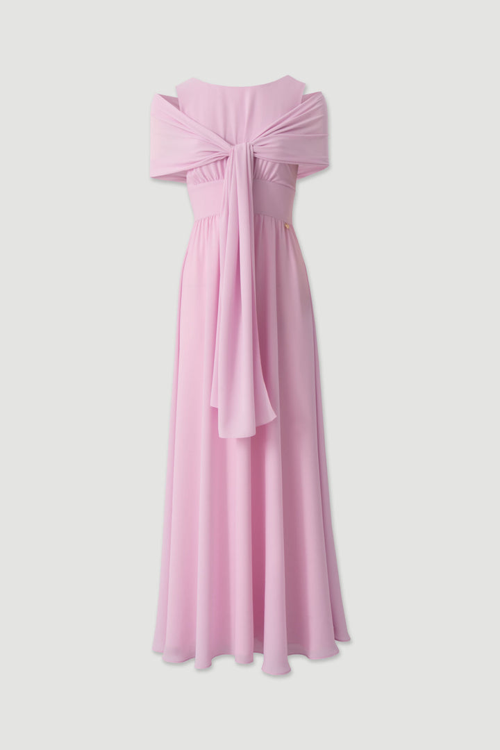 VESTIDO COMPRIDO ROSA COM ECHARPE FERRACHE
