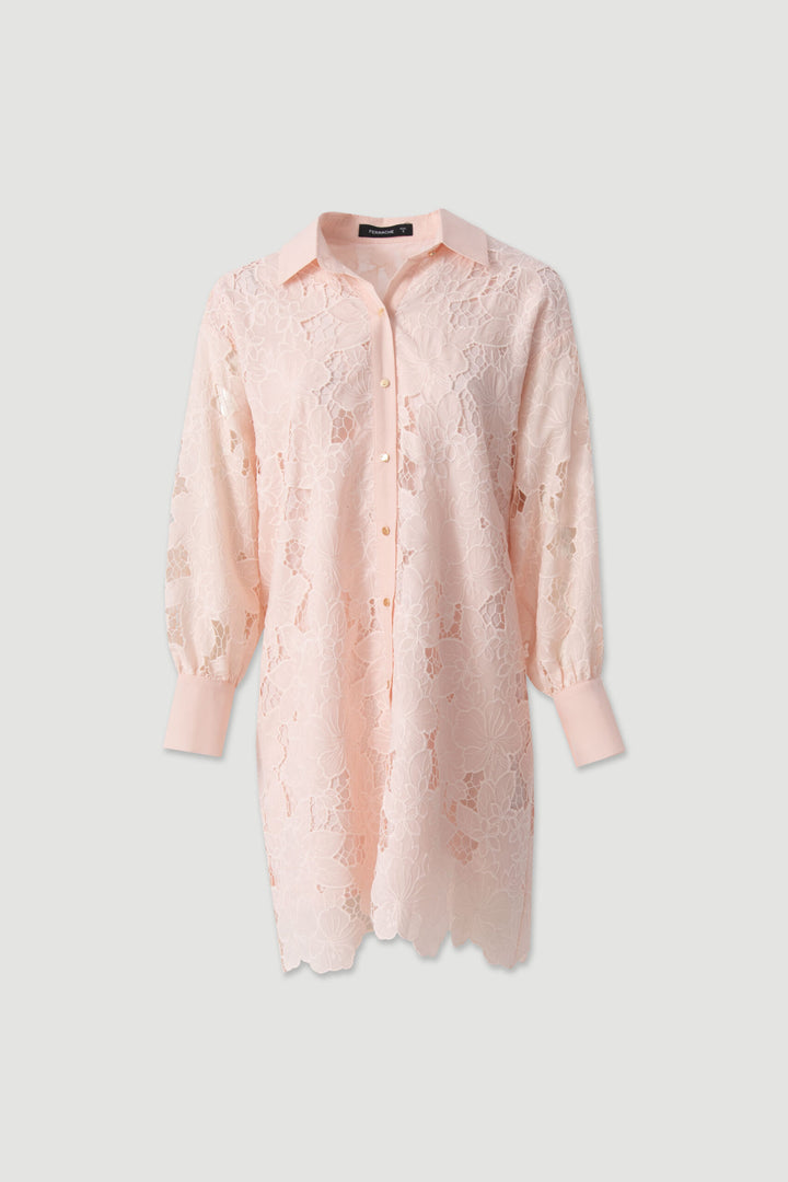 VESTIDO ROSA CURTO EM RENDA FERRACHE