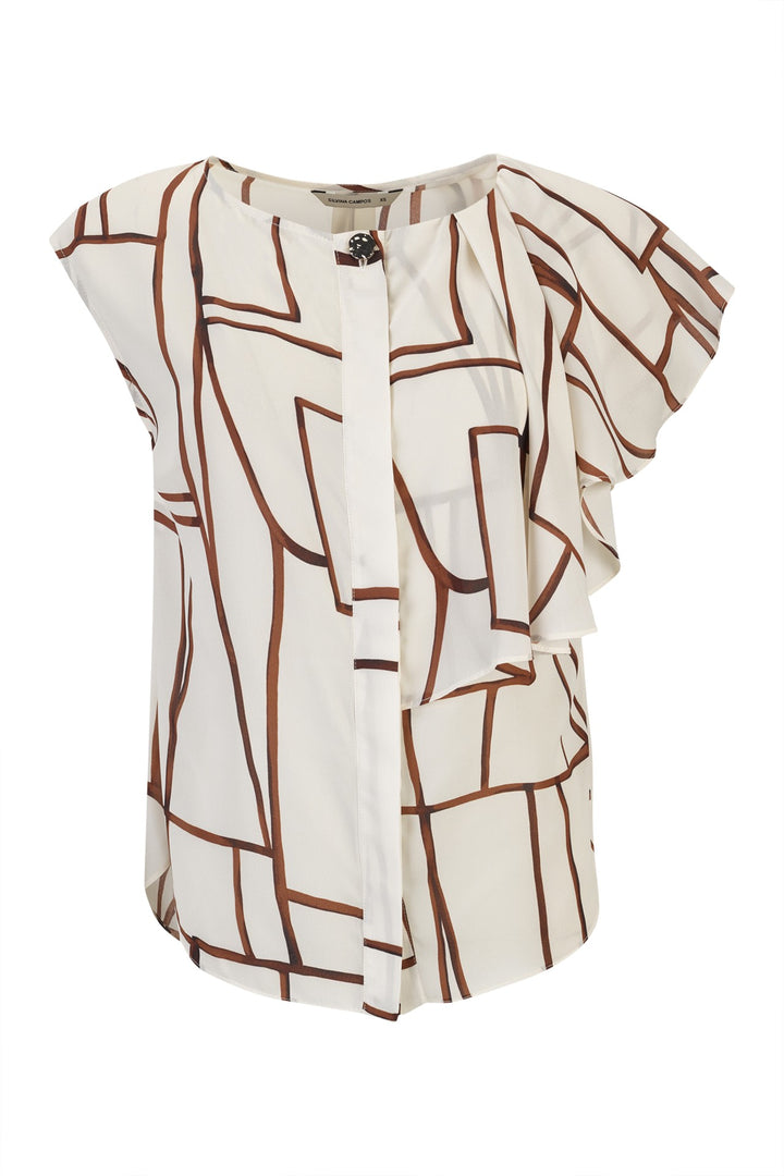 TÚNICA ESTAMPADA CAMEL COM FOLHO NA MANGA SILVINA CAMPOS
