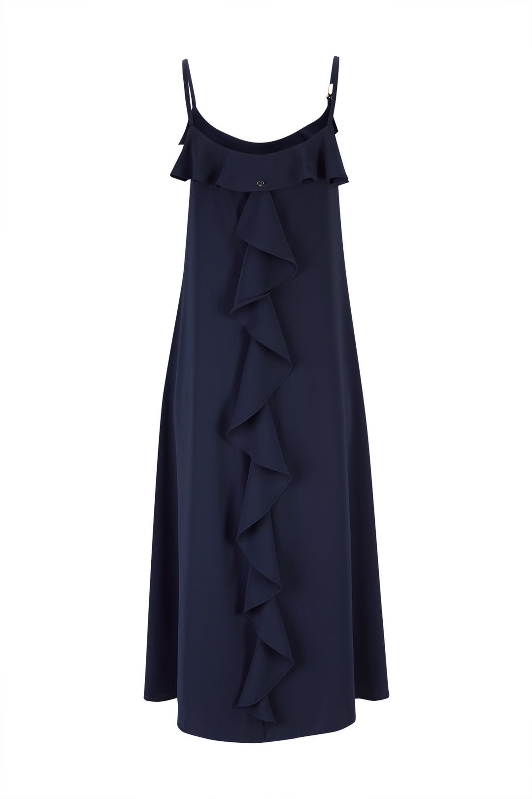 VESTIDO COMPRIDO AZUL MARINHO COM FOLHO NA COSTA SILVINA CAMPOS
