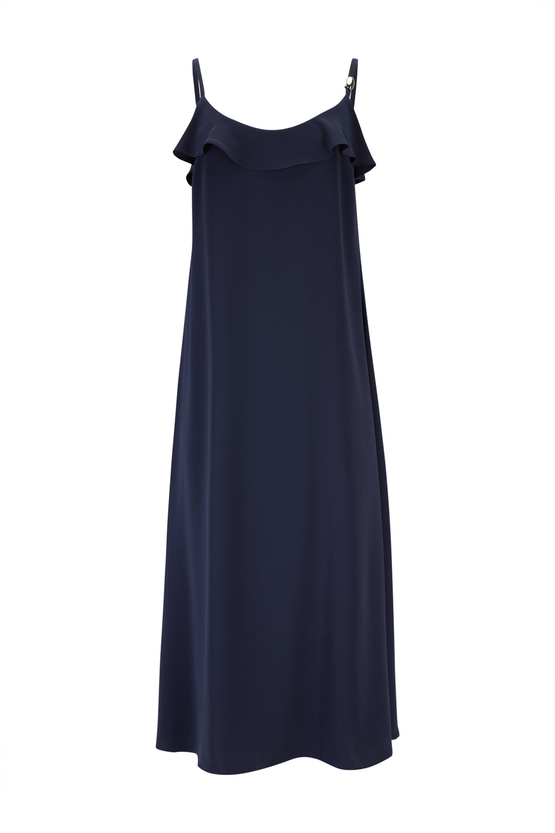VESTIDO COMPRIDO AZUL MARINHO COM FOLHO NA COSTA SILVINA CAMPOS