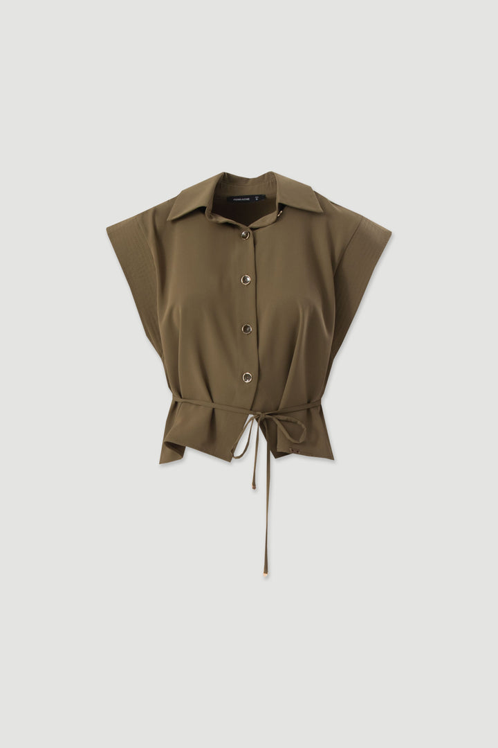 BLUSA VERDE FLUIDA COM CINTO FERRACHE