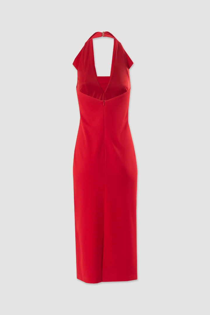 VESTIDO MIDI VERMELHO DECOTE HALTER FERRACHE