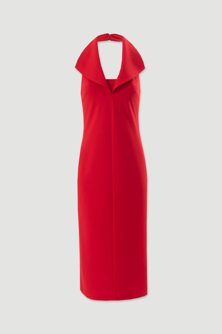 VESTIDO MIDI VERMELHO DECOTE HALTER FERRACHE