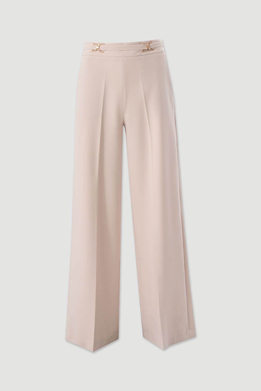 CALÇA BEGE WIDE LEG COM DETALHES METÁLICOS FERRACHE