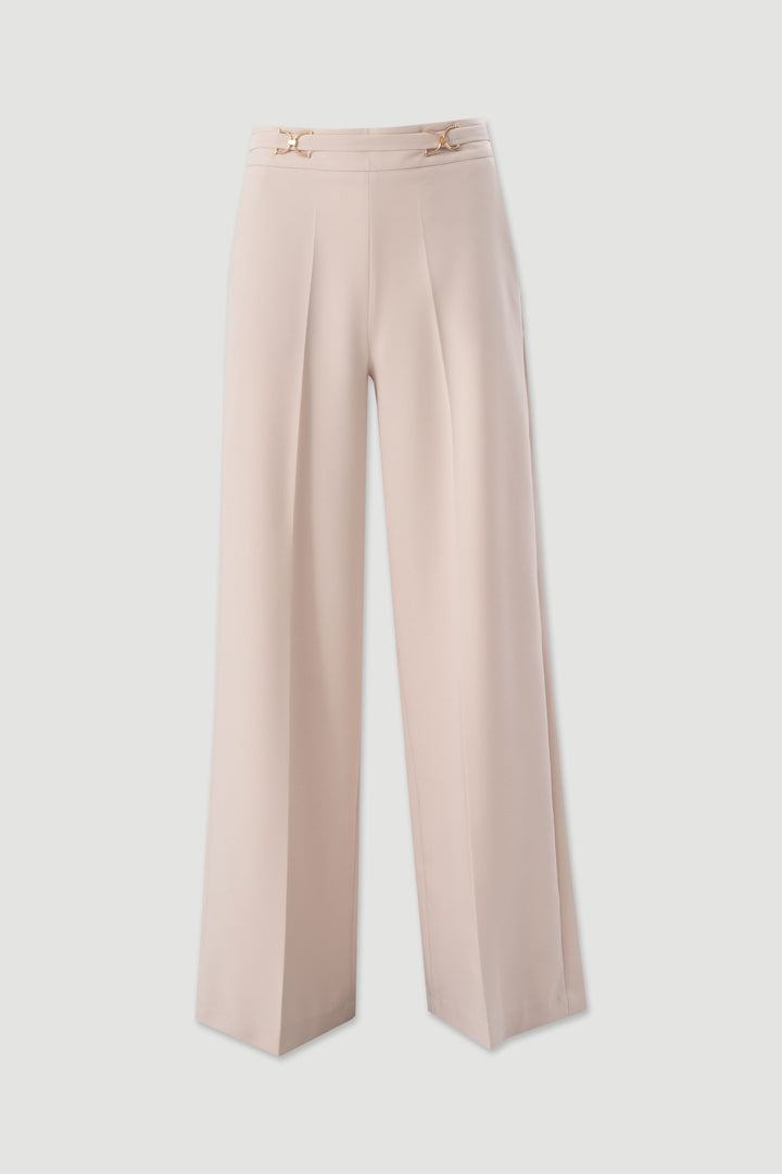 CALÇA BEGE WIDE LEG COM DETALHES METÁLICOS FERRACHE