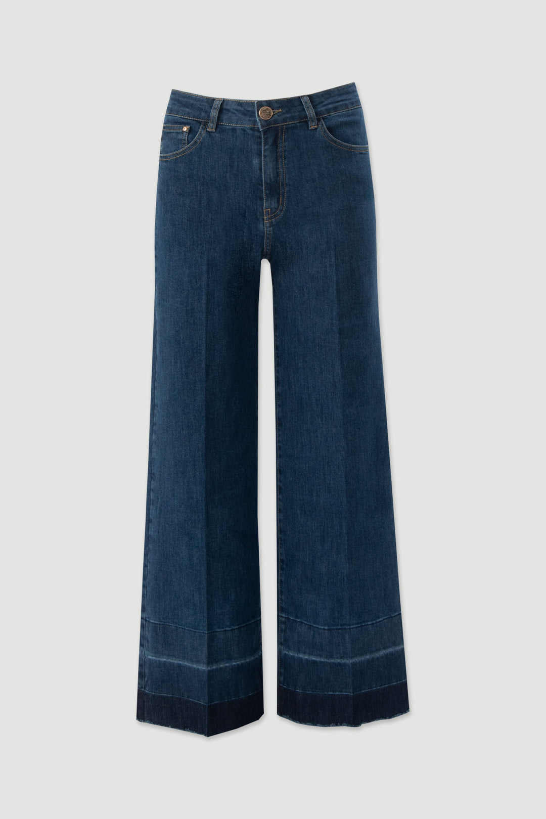 JEANS WIDE LEG COM DETALHE DE BAINHA FERRACHE