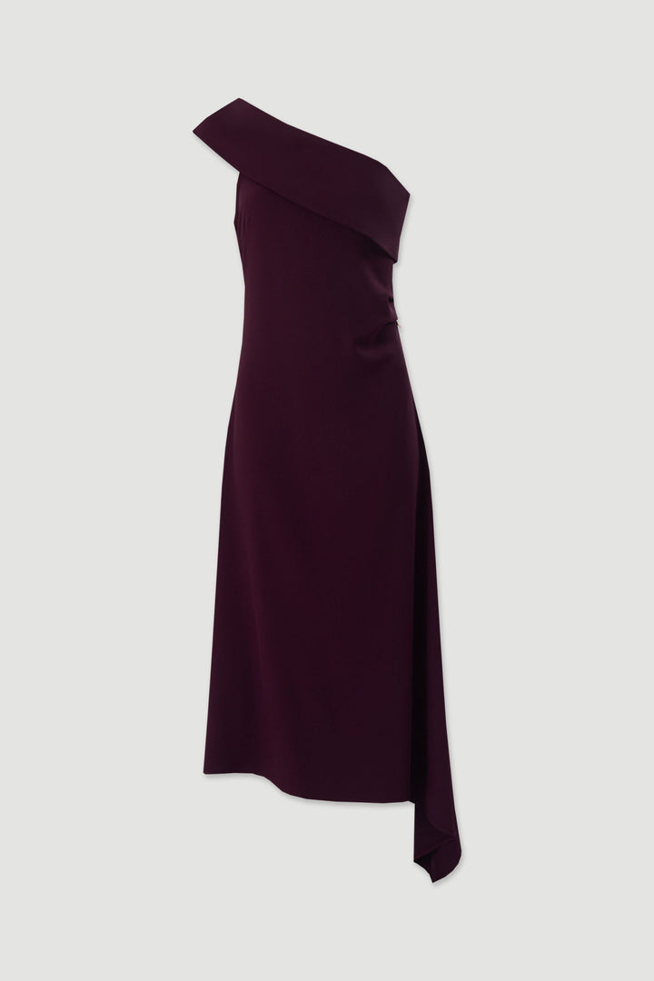 VESTIDO MIDI BORDO ASSIMETRICO DE UM OMBRO FERRACHE