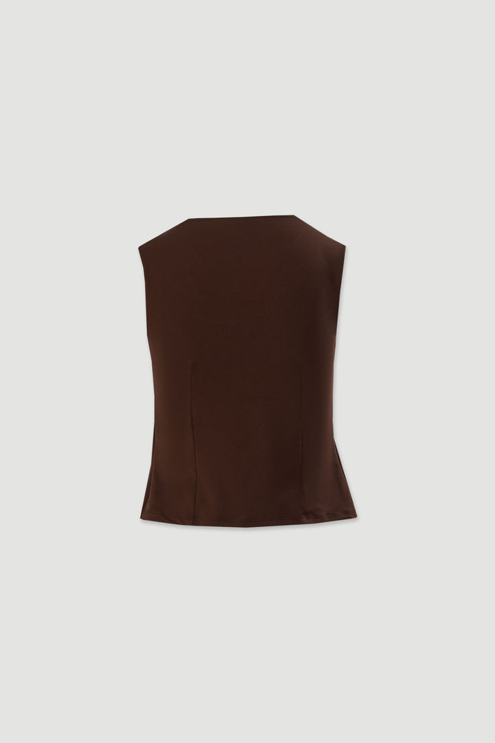 TOP CURTO CASTANHO DE MALHA COM DECOTE QUADRADO FERRACHE