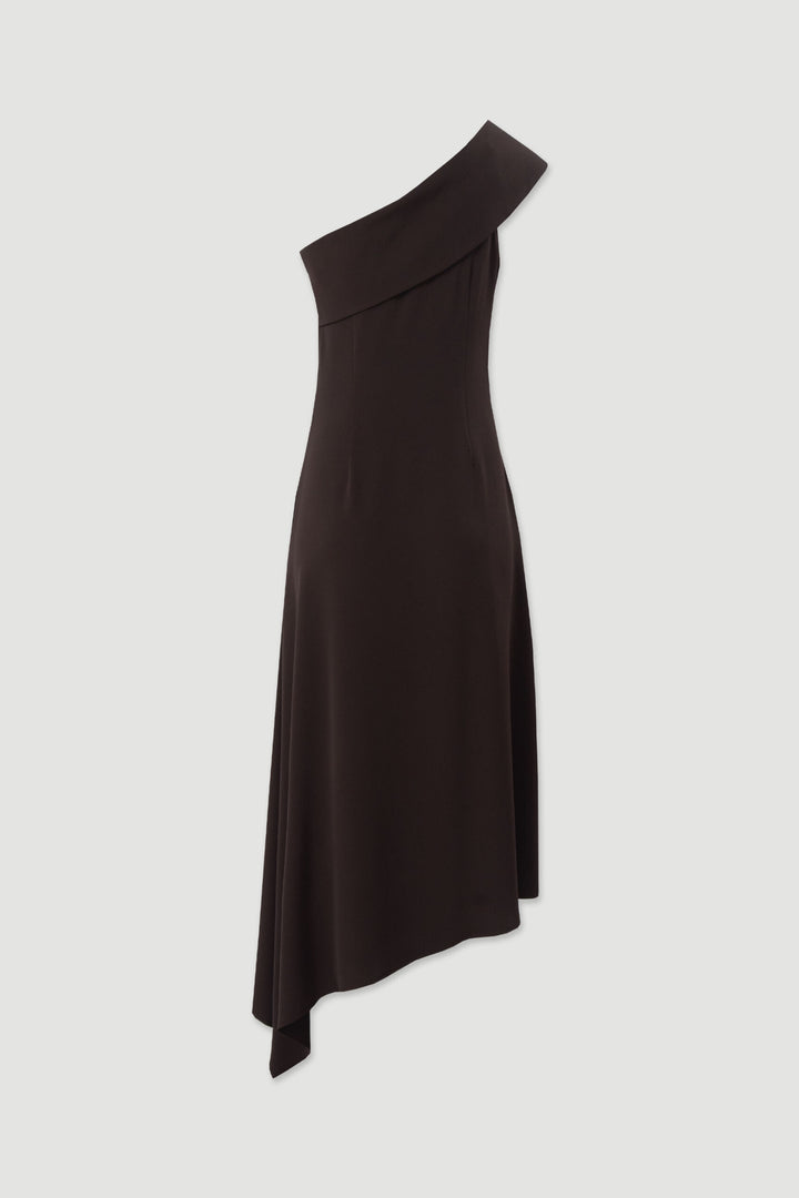 VESTIDO MIDI CASTANHO DE UM OMBRO FERRACHE