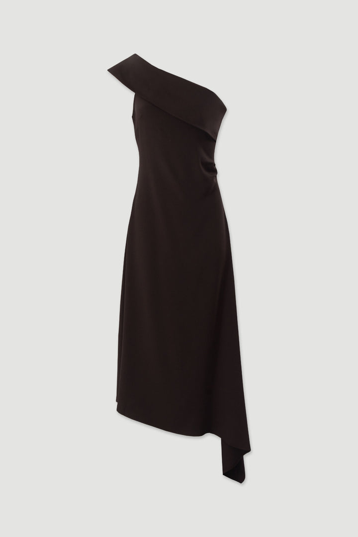 VESTIDO MIDI CASTANHO DE UM OMBRO FERRACHE