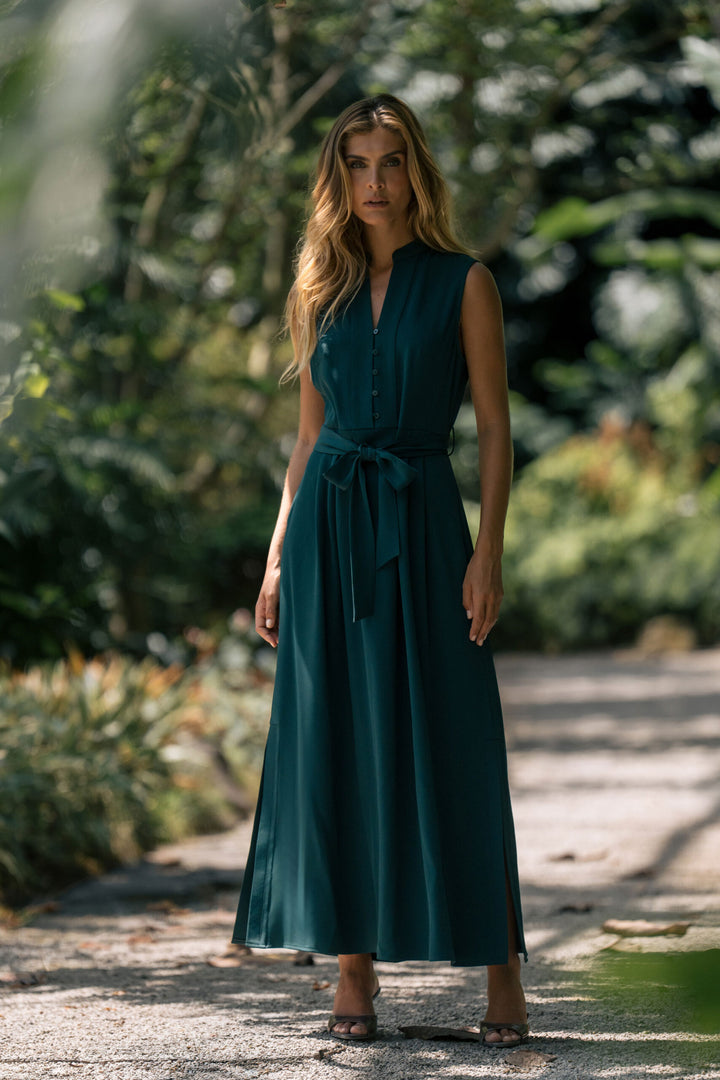 VESTIDO VERDE COMPRIDO COM CINTO FERRACHE