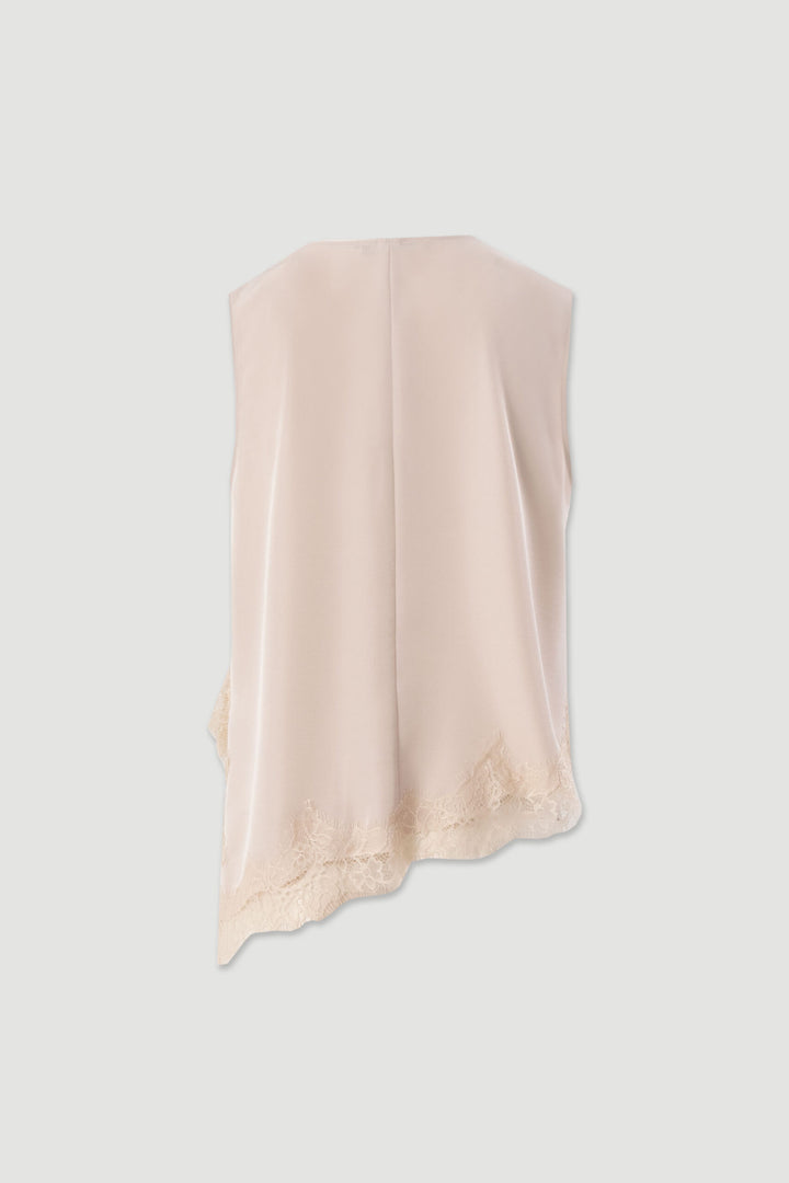 BLUSA ASSIMÉTRICA BEGE COM RENDA FERRACHE