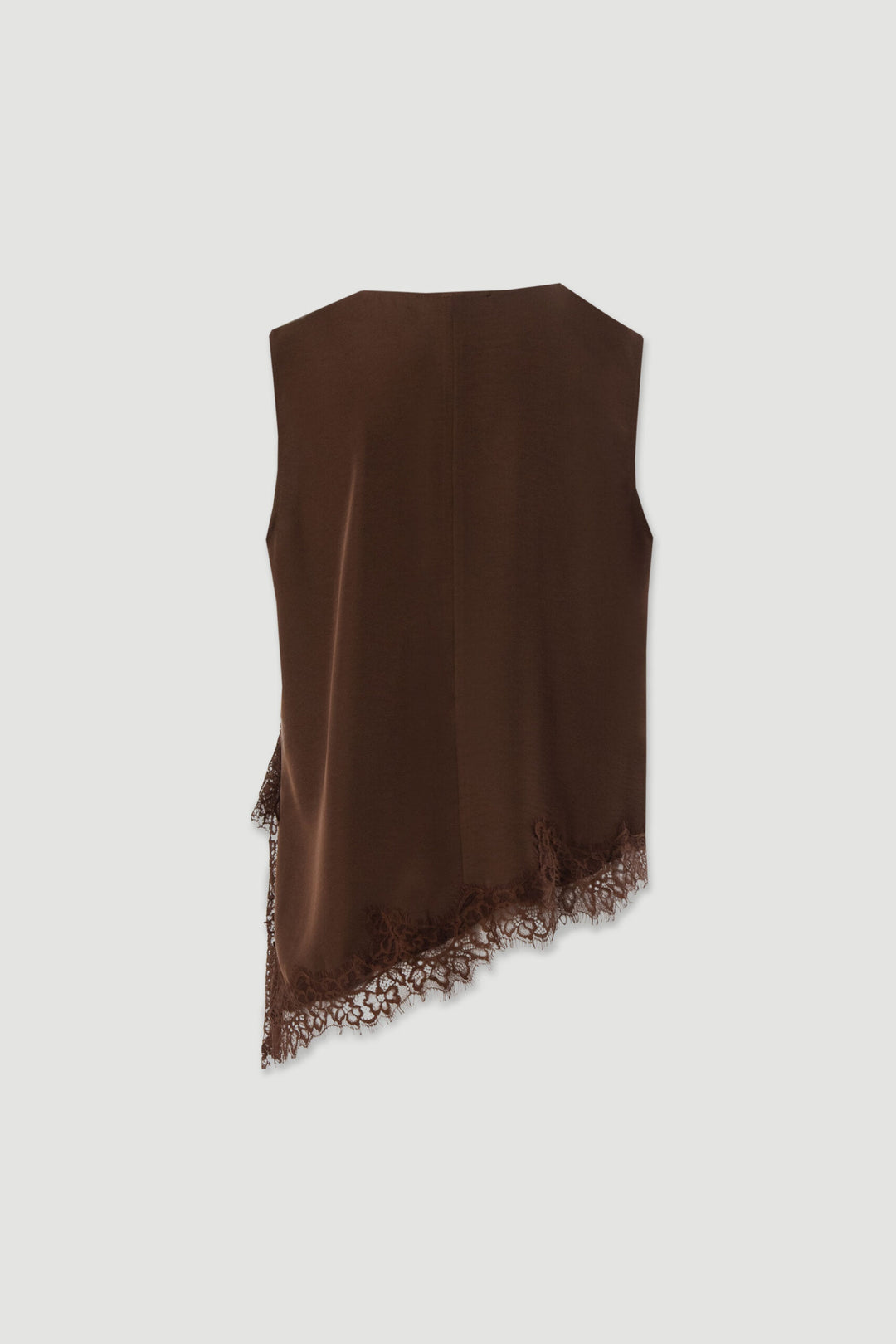 BLUSA ASSIMÉTRICA CASTANHA COM RENDA FERRACHE