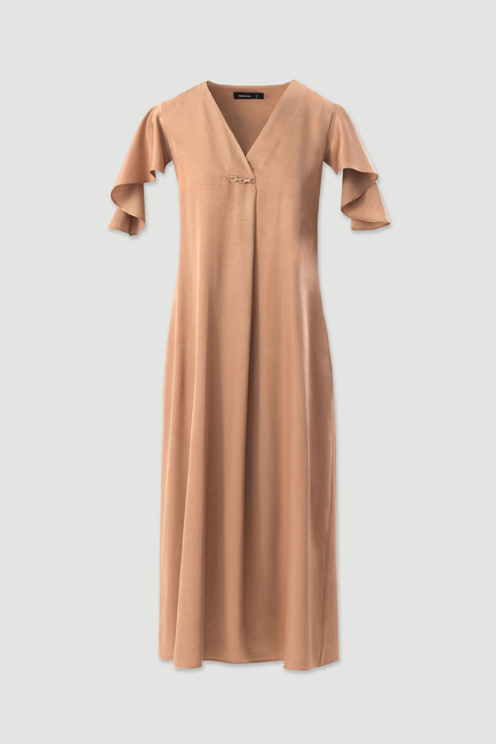 VESTIDO MIDI FLUÍDO COM MANGAS EM FOLHO FERRACHE