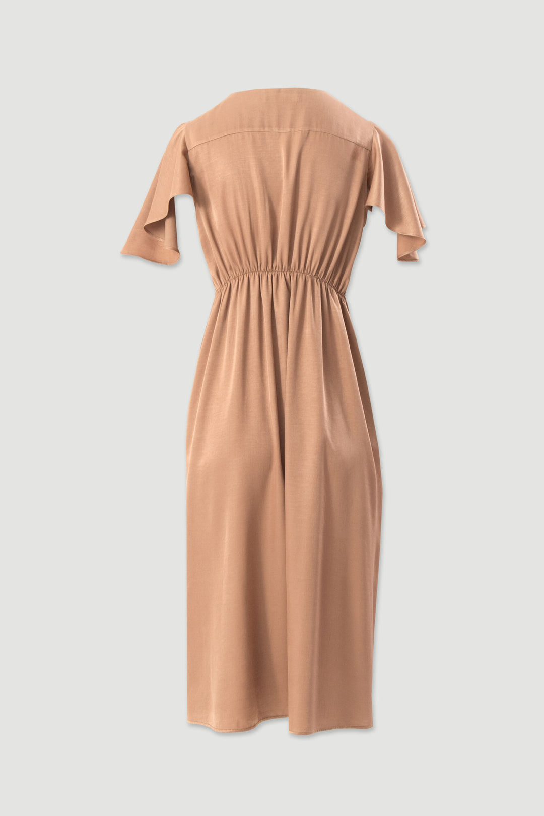VESTIDO MIDI FLUÍDO COM MANGAS EM FOLHO FERRACHE