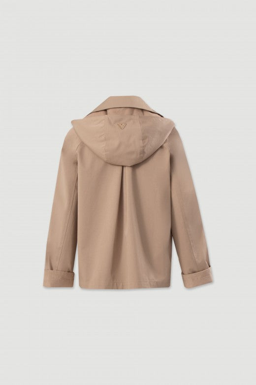 Parka bege com capuz Ferrache | Ponto Chic