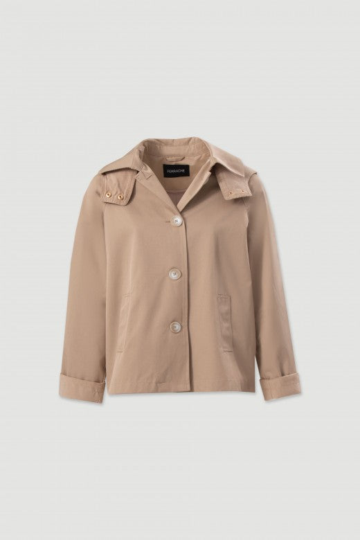 Parka bege com capuz Ferrache | Ponto Chic