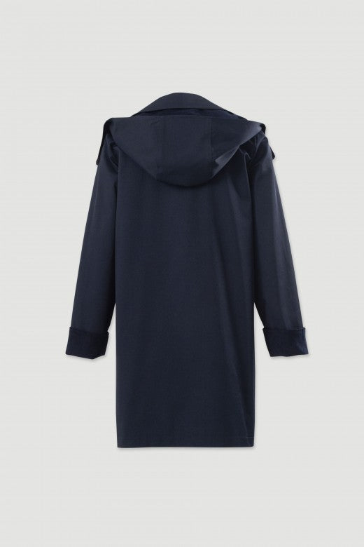 Parka midi azul marinho impermeável com capuz Ferrache