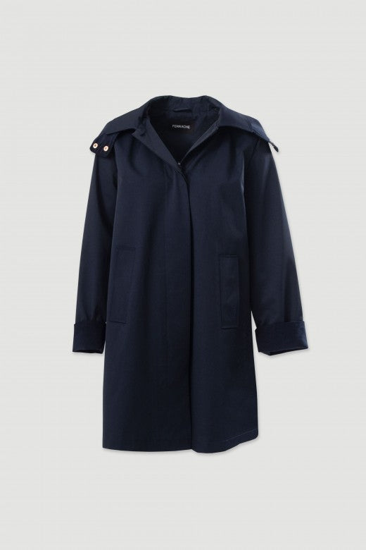 Parka midi azul marinho impermeável com capuz Ferrache