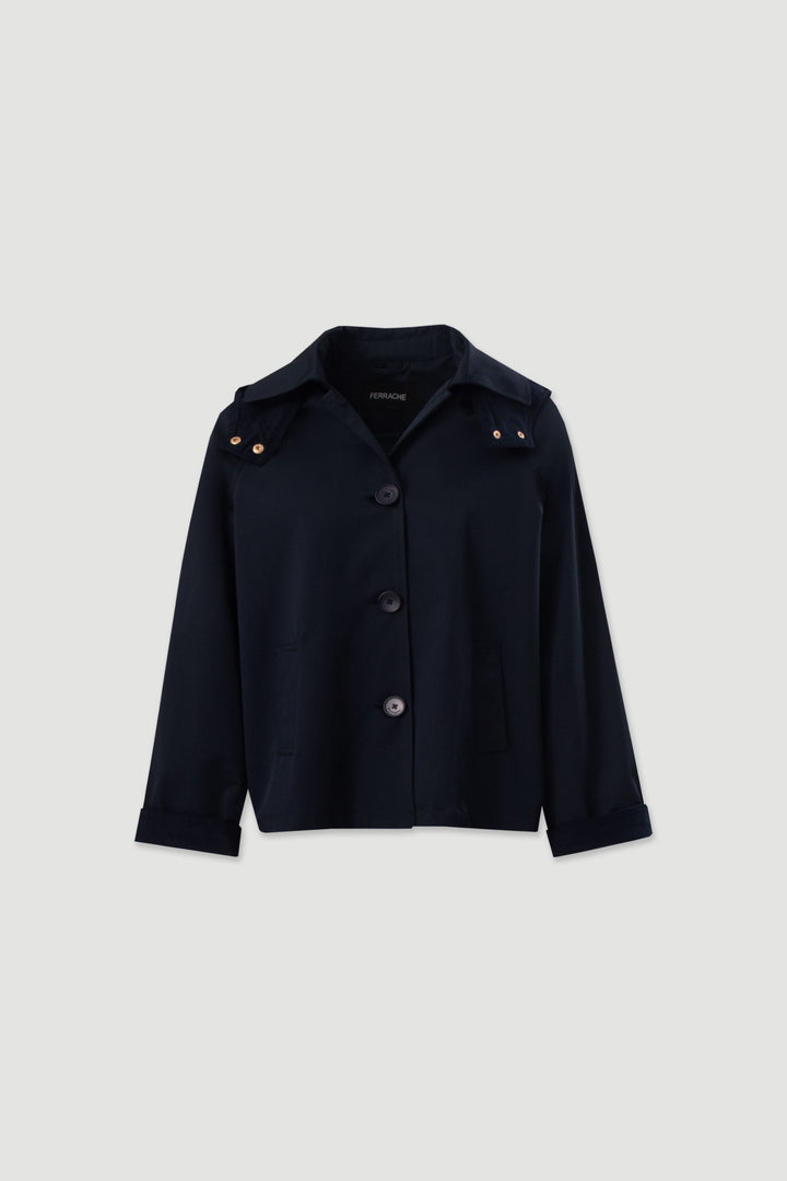 Parka azul marinho com capuz Ferrache | Ponto Chic