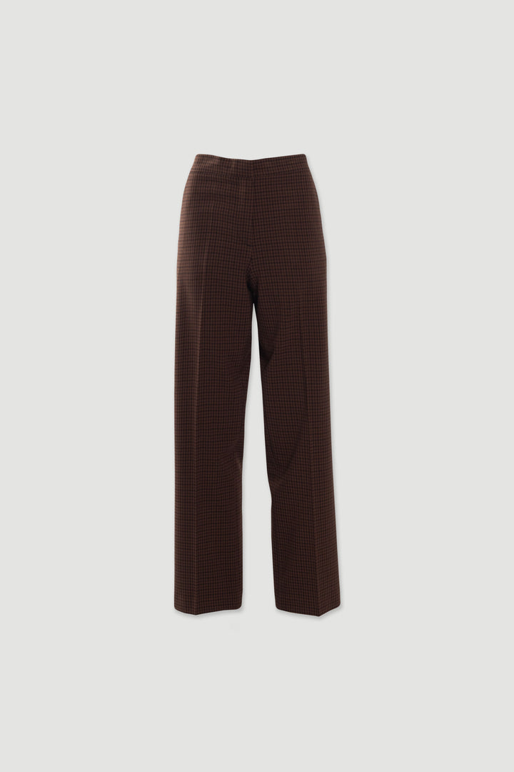 CALÇA CLÁSSICA XADREZ PRETO E CASTANHO LEONOR FERRACHE