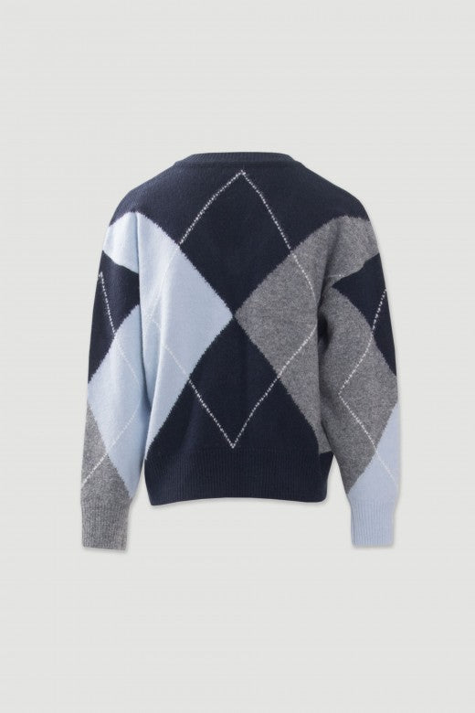 Pullover Azul Marinho Com Padrão De Losangos Ferrache