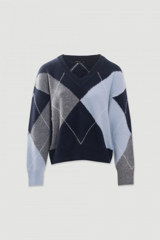 Pullover Azul Marinho Com Padrão De Losangos Ferrache