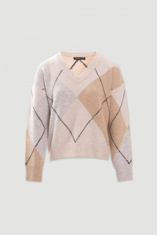 Pullover Champanhe Com Padrão De Losangos Ferrache