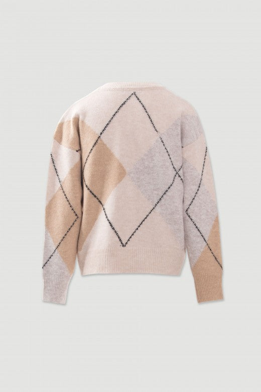 Pullover Champanhe Com Padrão De Losangos Ferrache