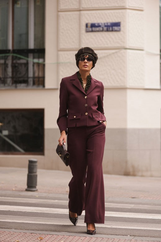 Calça Wide Leg Bordô Com Vincos Ferrache