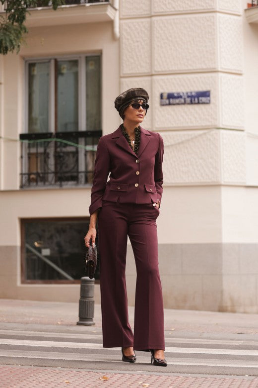 Calça Wide Leg Bordô Com Vincos Ferrache