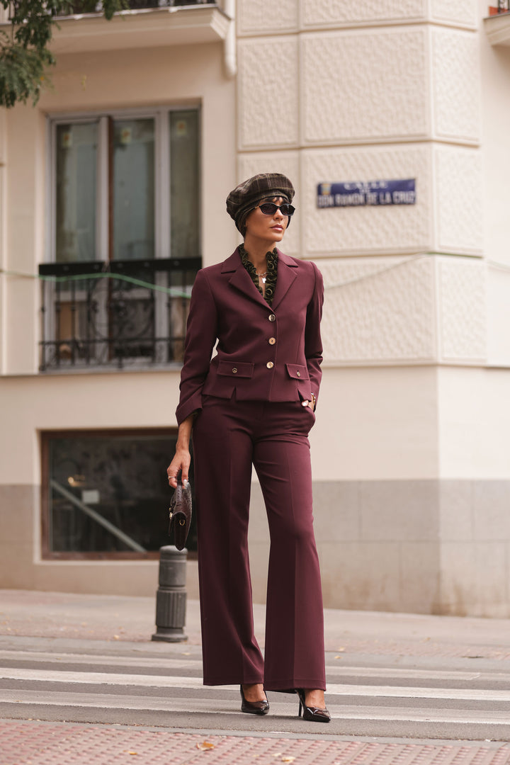 CALÇA WIDE LEG BORDÔ COM VINCOS FERRACHE