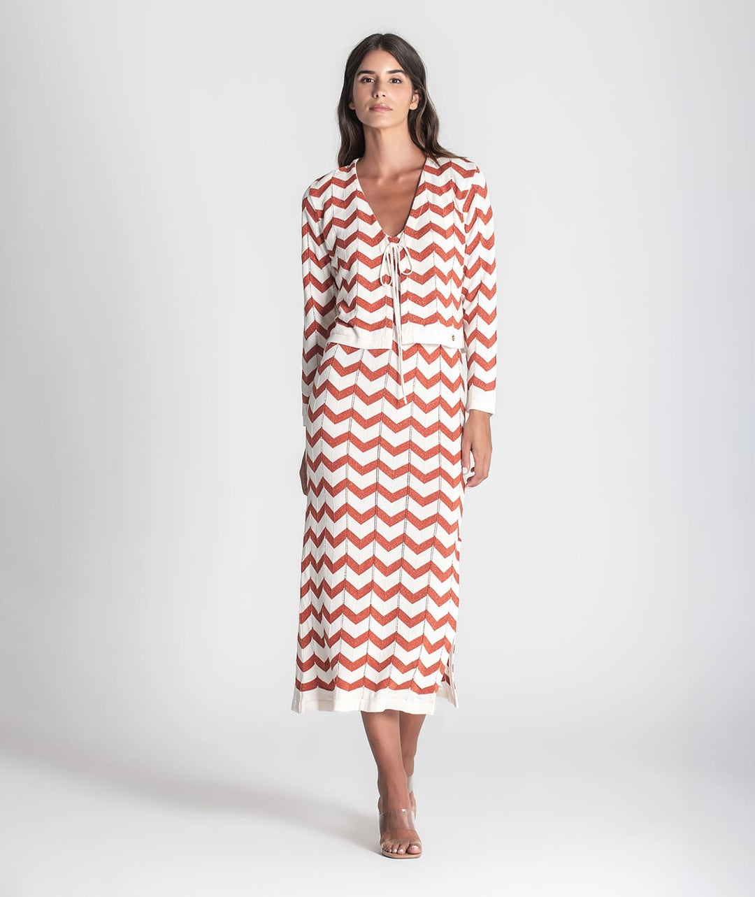 VESTIDO CRU ZIG ZAG COM BRILHO RUGA